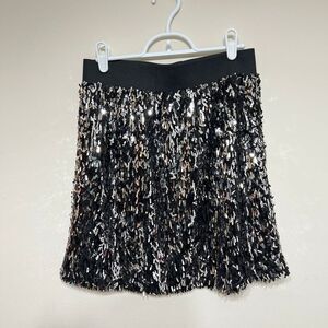 Stella & Dot Black and Silver Sequin Skirt Medium Women